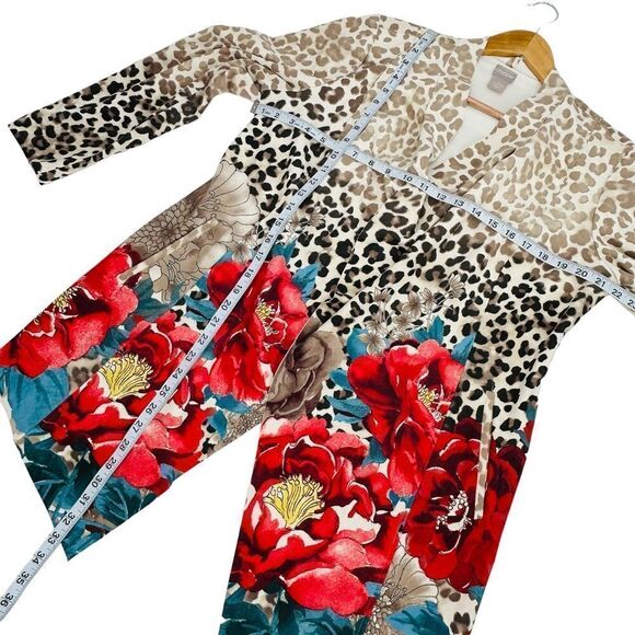 Chico’s suedes draped jacket leopard floral print beige and red size medium - Picture 7 of 9